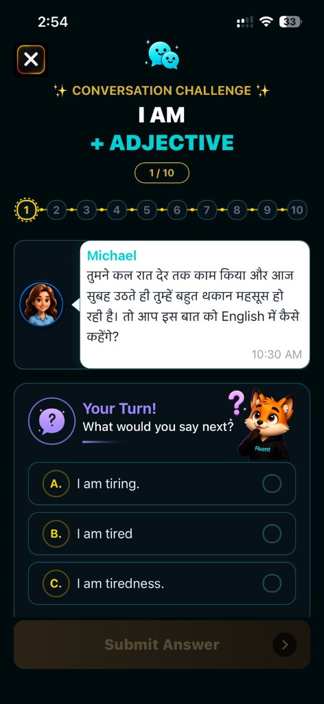 Conversation Challenge in Fluent Fox AI